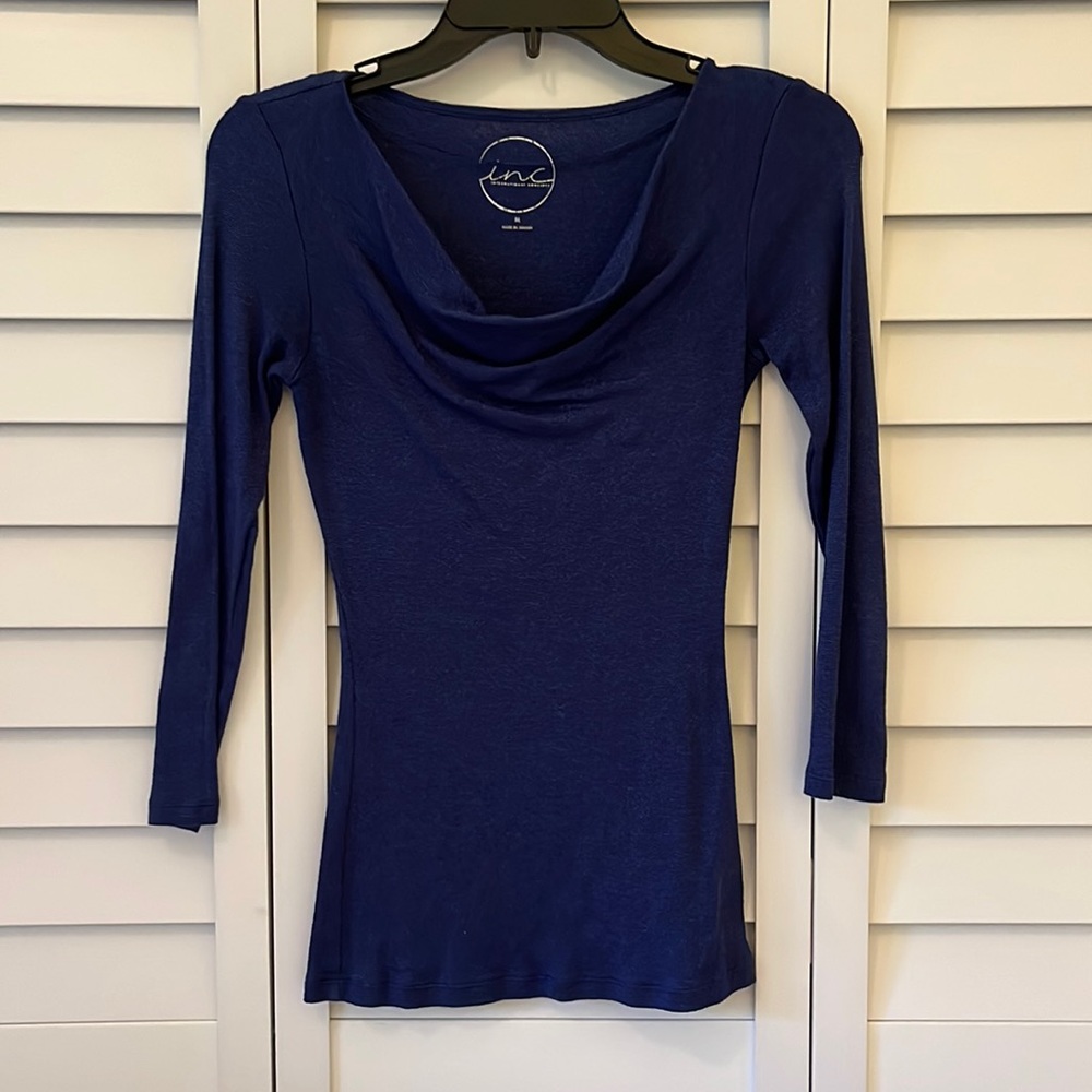 INC Women’s Cowl Neck Pullover Blouse, Navy